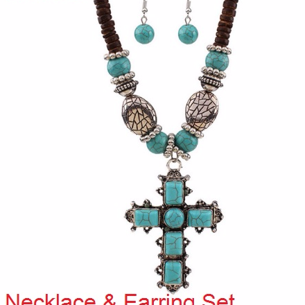 Western style cross necklace with earrings