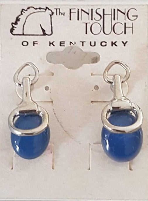 Half snaffle earrings with blue onyx stone